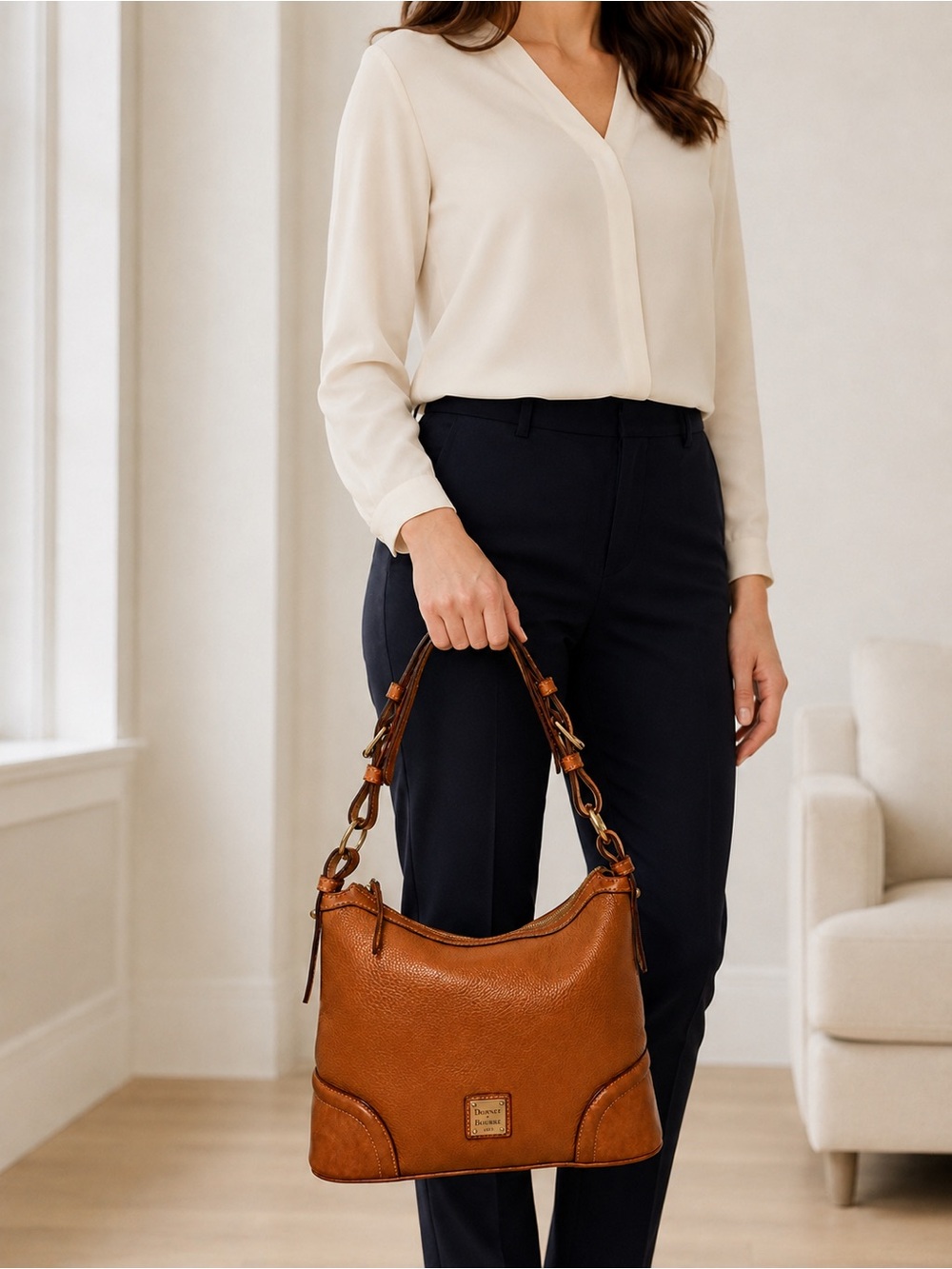 Dooney & Bourke Pebble Leather Shoulder Bag - Cognac Brown